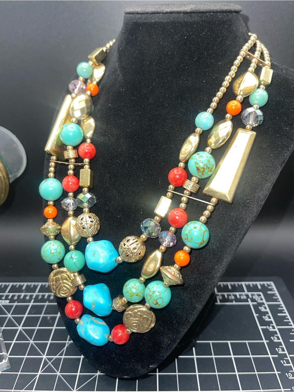 Jules B Multi Strand Turquoise Look Beaded Statement Necklace Boho